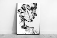Load image into Gallery viewer, Young Woman Portrait in Cigarette Smoke  Abstract Contemporary Art Print  Framed Wall Decor - Print Store
