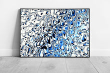 Load image into Gallery viewer, Abstract Blue &amp; White Wavy Water Flow Digital Art Print - Contemporary Framed Wall Decor - Print Store
