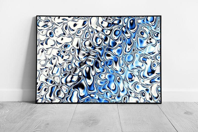 Abstract Blue & White Wavy Water Flow Digital Art Print - Contemporary Framed Wall Decor - Print Store
