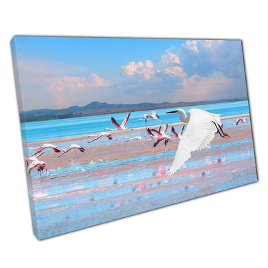 Birds Over Vibrant Blue Lake Izmir Turkey Canvas Wall Art Print for Home or Office Decor - Print Store