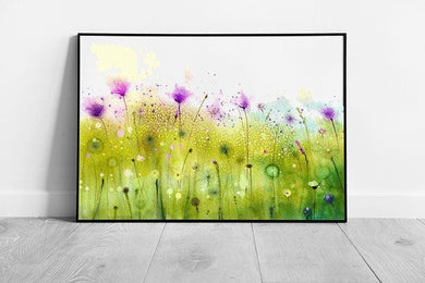 Abstract Cosmos Meadow Watercolour Print: Vibrant Floral Wall Art in Minimalist Contemporary Frame - Print Store