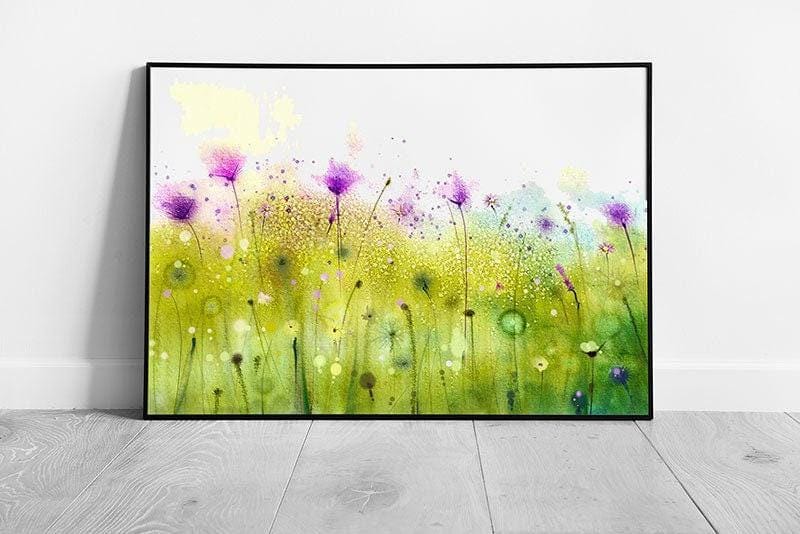 Abstract Cosmos Meadow Watercolour Print: Vibrant Floral Wall Art in Minimalist Contemporary Frame - Print Store