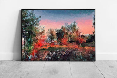 Abstract Colourful Textured Style Landscape At Dusk Inspired Wall Art Print on Paper Framed Picture print - Print Store