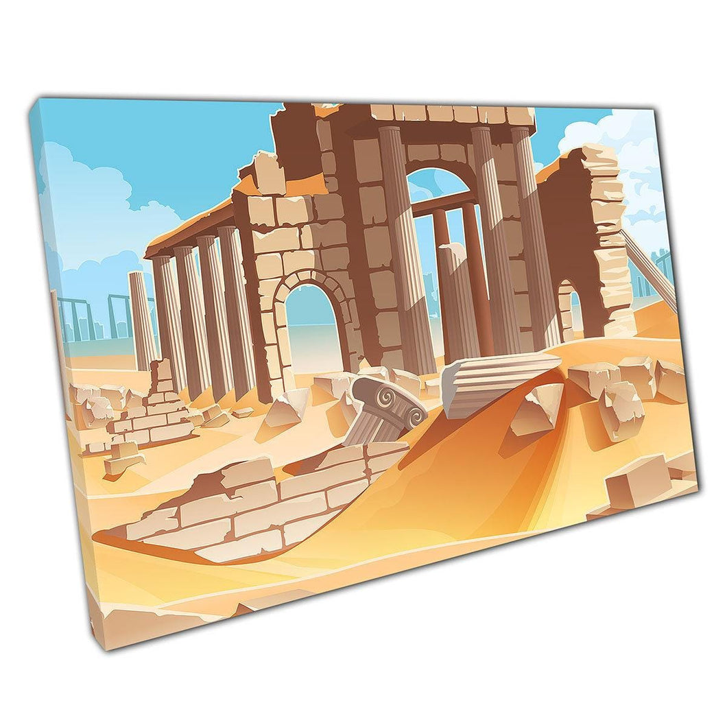 Ancient Stone Ruins Canvas: Desert Dunes Landscape Digital Illustration for Home & Office Wall Decor - Print Store