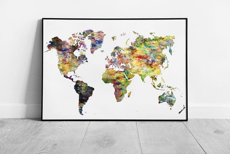 Watercolour WORLD MAP Wall Art Print  Framed Ready to Hang Decor - Print Store