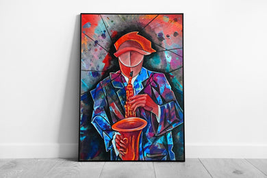Abstract Cubist Surrealism Musician Wall Art Print Modern Grunge Style Framed Picture - Print Store