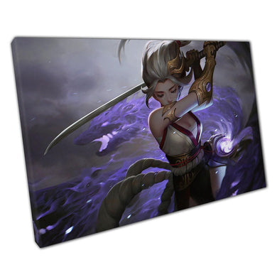 Anime Fantasy Warrior Canvas: Female Swordfighter Katana Battle Scene Wall Art for Home & Office - Print Store