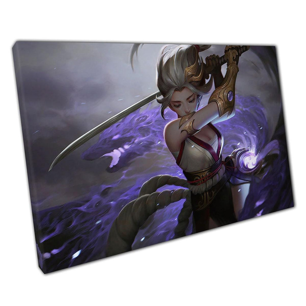 Anime Fantasy Warrior Canvas: Female Swordfighter Katana Battle Scene Wall Art for Home & Office - Print Store