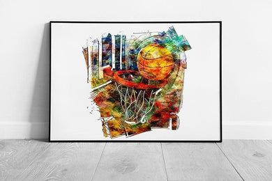 Watercolor Basketball Wall Art Print Ready to Hang Sports Decor for Home or Office - Print Store